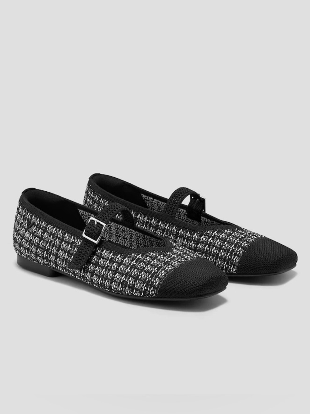 VIVAIA Margot Mary Jane Flats Black White Tweed Square Toe Size 9.5